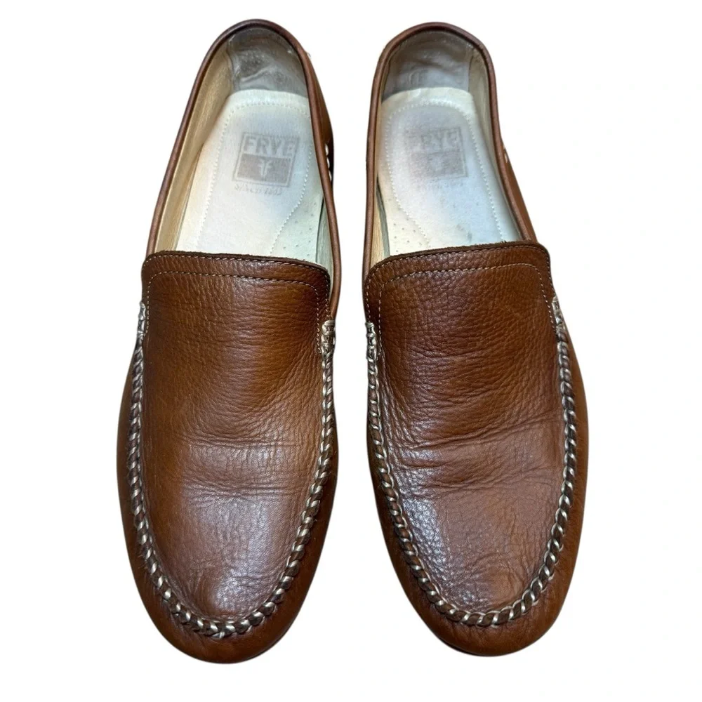 FRYE Brown Leather Moccasin Slip-Ons Driving Loafers Men’s Shoes - US Size 12 - Picture 3 of 14